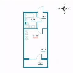 ЖК «Левитан», планировка студии, 29.69 м²