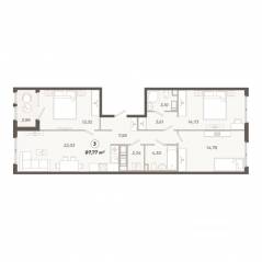 ЖК «Знатный», планировка 3-комнатной квартиры, 87.77 м²