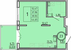 МЖК «Образцовый квартал 16», планировка 1-комнатной квартиры, 37.90 м²