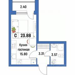 ЖК «Урбанист», планировка студии, 23.88 м²