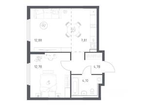 ЖК «Пригород Лесное», планировка 1-комнатной квартиры, 42.35 м²