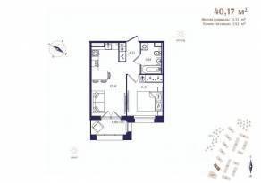 ЖК «Ranta Residence», планировка 1-комнатной квартиры, 40.17 м²