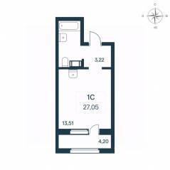 ЖК «Расцветай в Янино», планировка студии, 26.80 м²