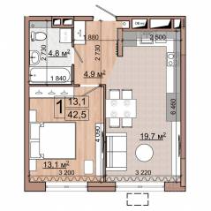 ЖК «Гранд Комфорт», планировка 1-комнатной квартиры, 42.50 м²
