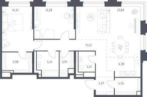 Апарт-комплекс «Верейская 41», планировка 2-комнатной квартиры, 98.60 м²