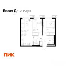 ЖК «Белая Дача парк», планировка 2-комнатной квартиры, 50.30 м²