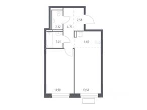 ЖК «Новое Видное», планировка 1-комнатной квартиры, 44.20 м²