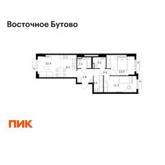 ЖК «Восточное Бутово», планировка 2-комнатной квартиры, 63.10 м²