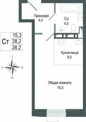 ЖК «Киноквартал», планировка студии, 28.20 м²