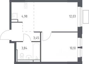 ЖК «Новое Видное», планировка 1-комнатной квартиры, 34.10 м²