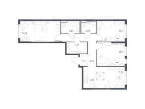 ЖК «Горки Парк», планировка 3-комнатной квартиры, 76.35 м²
