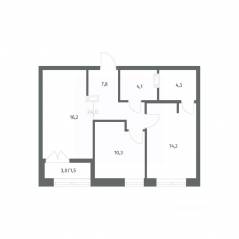 ЖК «NEWПИТЕР», планировка 2-комнатной квартиры, 58.40 м²