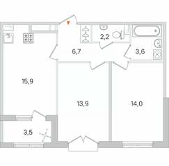 МЖК «Дубровский», планировка 2-комнатной квартиры, 58.05 м²