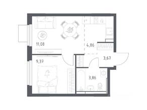 ЖК «Мытищи Парк», планировка 1-комнатной квартиры, 32.84 м²