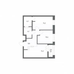 ЖК «NEWПИТЕР», планировка 2-комнатной квартиры, 57.46 м²