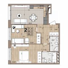 ЖК «Гранд Комфорт», планировка 2-комнатной квартиры, 66.00 м²