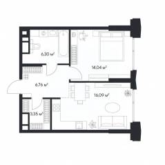 ЖК «1-й Нагатинский», планировка 1-комнатной квартиры, 46.54 м²