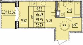 МЖК «Образцовый квартал 17», планировка 1-комнатной квартиры, 26.89 м²