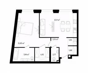 Апарт-комплекс «Vernissage», планировка 2-комнатной квартиры, 68.58 м²