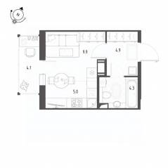 ЖК «Монография», планировка студии, 25.30 м²