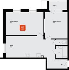 МЖК «Подлипки-Город», планировка 2-комнатной квартиры, 68.50 м²