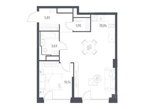 ЖК «Квартал на воде», планировка 1-комнатной квартиры, 51.52 м²