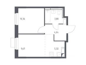 ЖК «Пятницкие Луга», планировка 1-комнатной квартиры, 33.87 м²