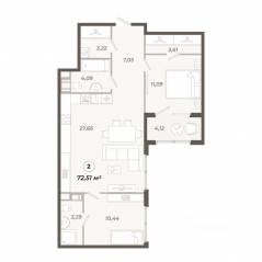 ЖК «Знатный», планировка 2-комнатной квартиры, 72.51 м²