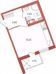 ЖК «Патио», планировка студии, 24.87 м²