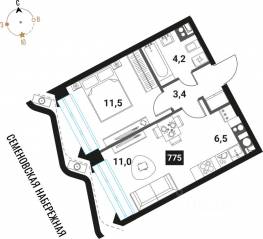ЖК «Интеллигент», планировка 2-комнатной квартиры, 36.60 м²