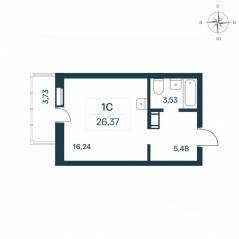 ЖК «Расцветай в Янино», планировка студии, 26.10 м²