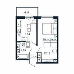 ЖК «Полис ЛАВрики», планировка 1-комнатной квартиры, 33.60 м²