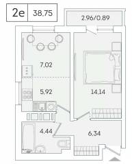 ЖК «Lampo», планировка 1-комнатной квартиры, 37.90 м²