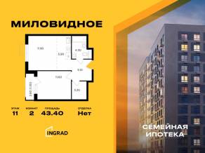 ЖК «Миловидное», планировка 2-комнатной квартиры, 43.40 м²