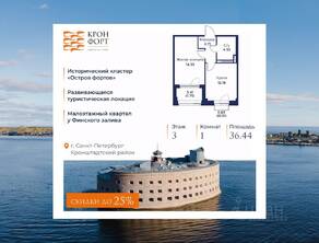 МЖК «Кронфорт. Центральный», планировка 1-комнатной квартиры, 36.44 м²