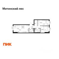ЖК «Митинский лес», планировка 2-комнатной квартиры, 58.50 м²