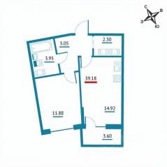 ЖК «Левитан», планировка 1-комнатной квартиры, 39.18 м²