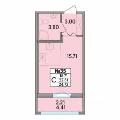 ЖК «Рождественский квартал», планировка студии, 24.72 м²