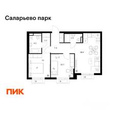 ЖК «Саларьево парк», планировка 2-комнатной квартиры, 56.80 м²