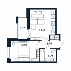 ЖК «Полис Новоселье», планировка 1-комнатной квартиры, 34.97 м²
