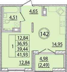 МЖК «Образцовый квартал 15», планировка 1-комнатной квартиры, 36.95 м²