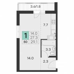 ЖК «Олимп» (Хотьково), планировка студии, 29.10 м²