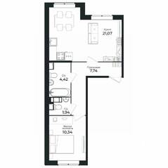 ЖК «Sertolovo Park», планировка 1-комнатной квартиры, 44.70 м²
