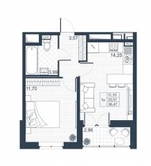ЖК «Ново-Антропшино», планировка 1-комнатной квартиры, 34.99 м²