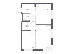 ЖК «Новое Внуково», планировка 2-комнатной квартиры, 54.40 м²