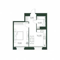 ЖК «Моисеенко, 10», планировка 1-комнатной квартиры, 42.00 м²