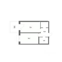 ЖК «Парусная 1», планировка 1-комнатной квартиры, 50.50 м²