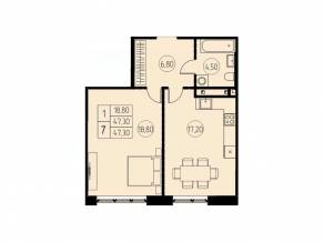 ЖК «7 небо», планировка 1-комнатной квартиры, 47.30 м²