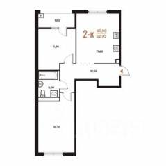 ЖК «Новое Летово», планировка 2-комнатной квартиры, 62.70 м²