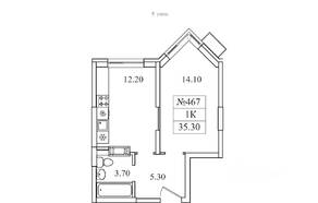 ЖК «Видный берег 2», планировка 1-комнатной квартиры, 35.30 м²